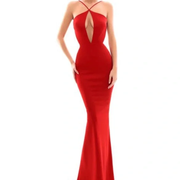 fitted lace wedding dress Tarik Ediz 98767 16 / Red